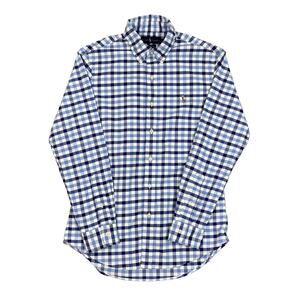 Ralph Lauren Slim‎ Fit Stretch Oxford Shirt Men M Blue White Check Flesh Pony